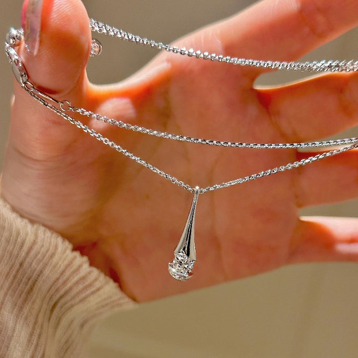 Teardrop Solitaire Clavicle Necklace, Minimalist Streamlined Diamond Thin Chain