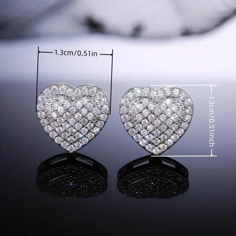 Double Heart Pavé Stud Earrings (Light Luxury Niche Sweet Earrings)
