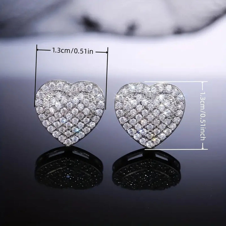 Double Heart Pavé Stud Earrings (Light Luxury Niche Sweet Earrings)
