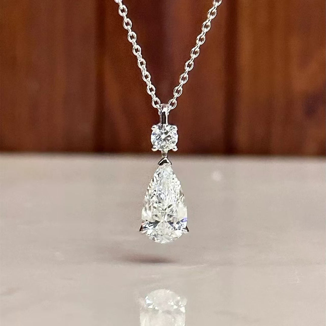 Pear‑Shaped Two‑Diamond Drop Pendant Necklace, Single‑Tone Option