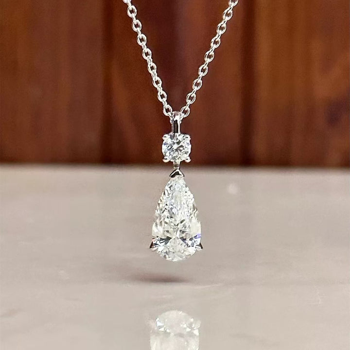 Pear‑Shaped Two‑Diamond Drop Pendant Necklace, Single‑Tone Option