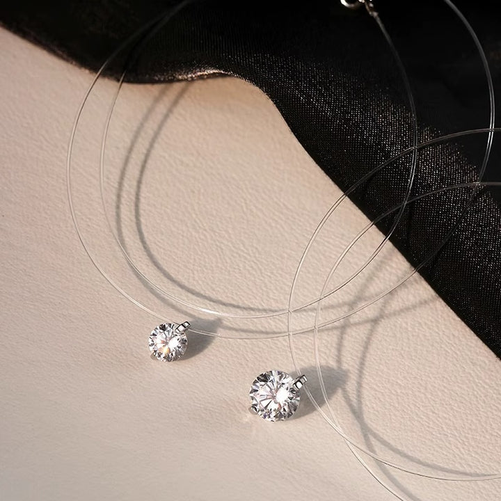 Invisible Fish Line Round Large Diamond Necklace