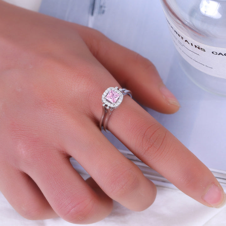 Two‑Tone Square‑Center Halo Ring Set