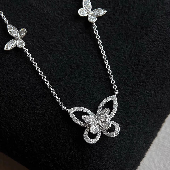 Scattered Multi-Butterfly Diamond Choker, Minimalist Luxury S925 Silver Necklace