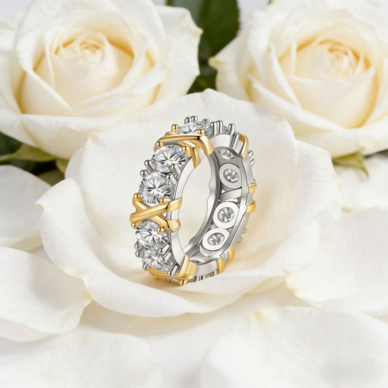 Cross Diamond Eternity Band Ring (3 Colors Luxury Women's Ring)