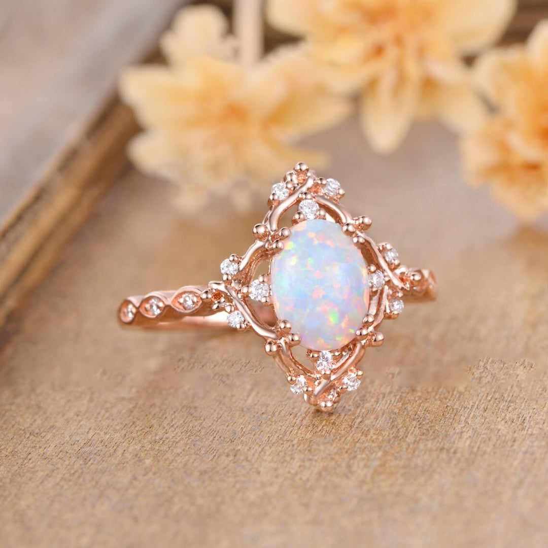 Vintage Lace Opal Ring (Light Luxury Niche Iridescent Band)