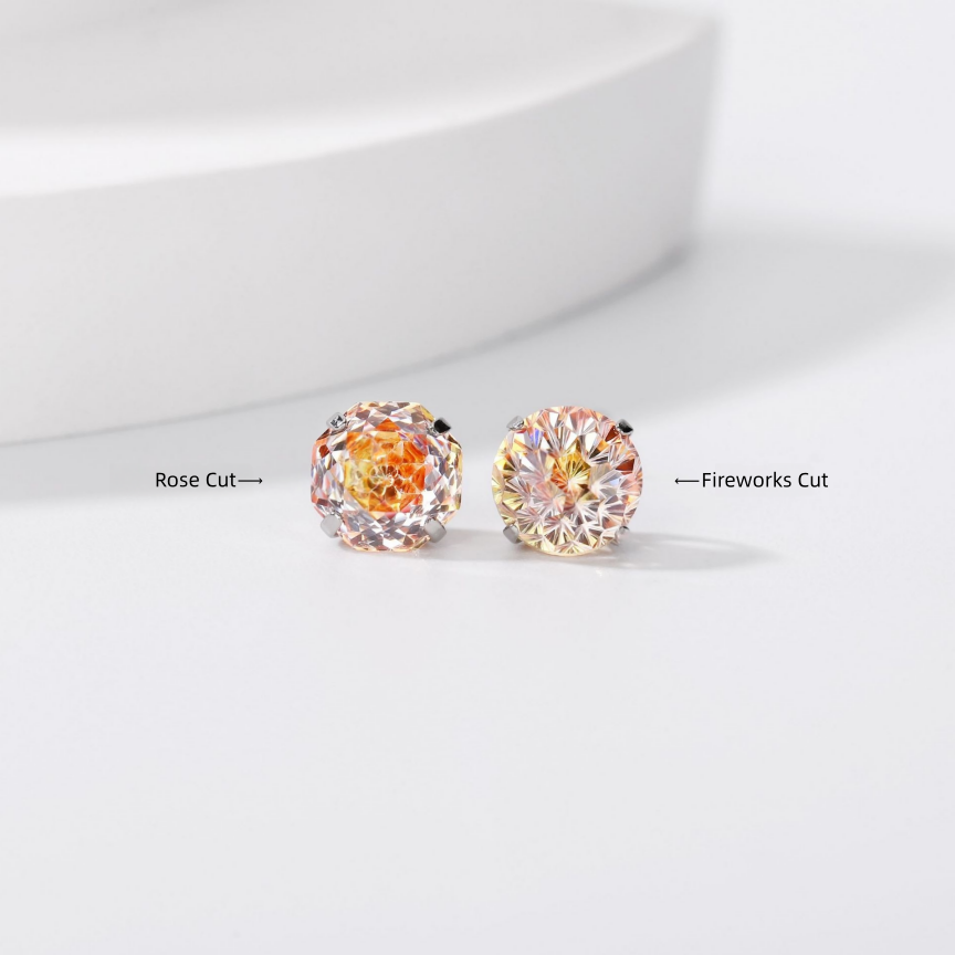 Iridescent Firework Cut Colored Diamond Stud Earrings (Light Luxury Niche Personalized Earrings)