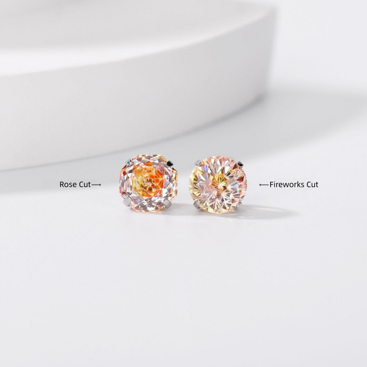 Iridescent Firework Cut Colored Diamond Stud Earrings (Light Luxury Niche Personalized Earrings)