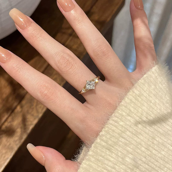 Square‑Cut Center Diamond With Trillion Accents S925 Sterling Silver Engagement Ring, Two‑Tone Available