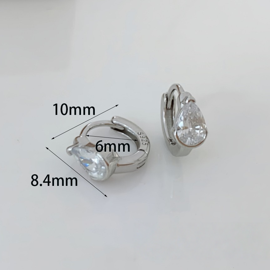 Teardrop & Rectangle Single Diamond Mini Hoop Earrings, Pear/Emerald Cut Diamond Small Click Hoops Gold Silver Dainty Daily Jewelry