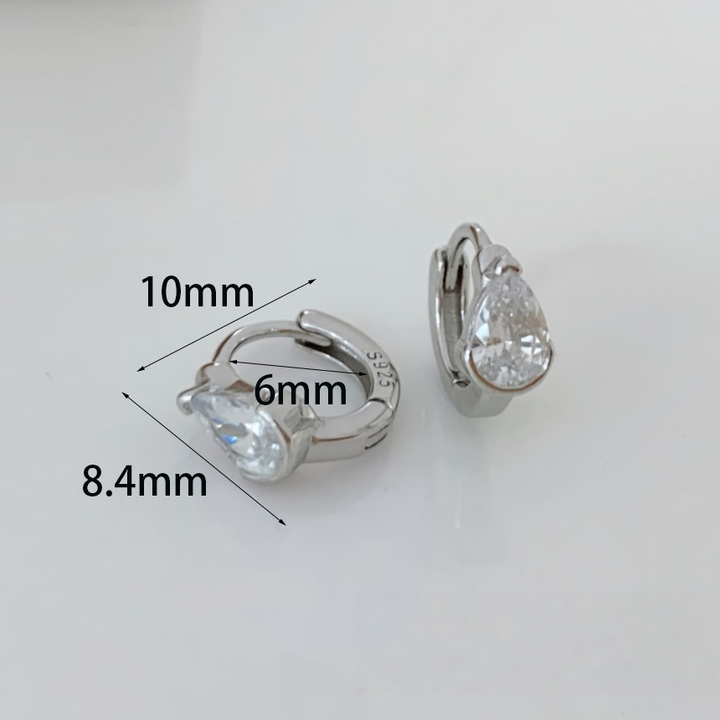 Teardrop & Rectangle Single Diamond Mini Hoop Earrings, Pear/Emerald Cut Diamond Small Click Hoops Gold Silver Dainty Daily Jewelry
