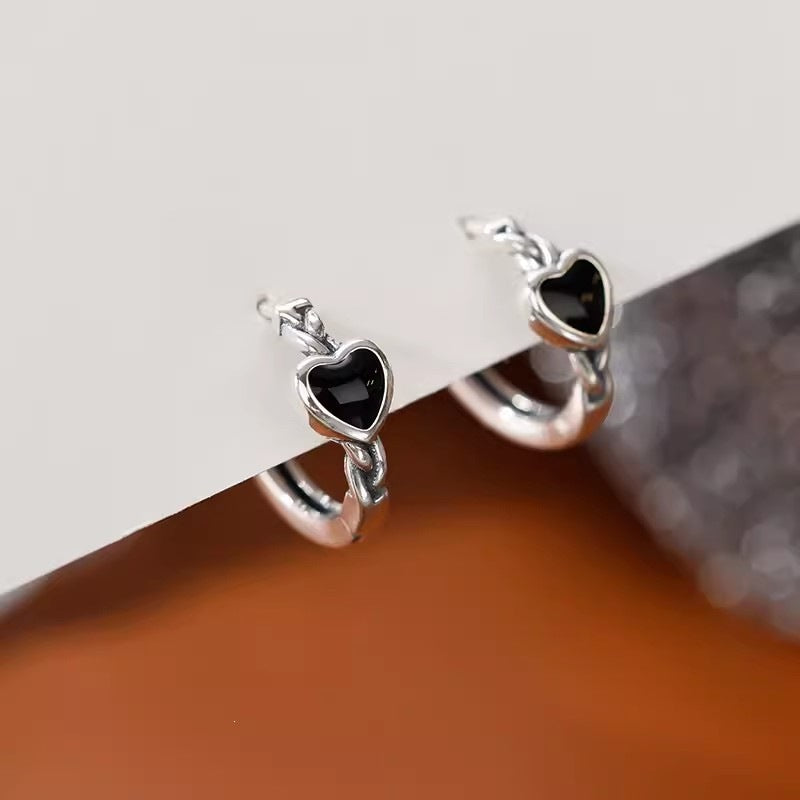 Black Heart Braided Hoop Earrings