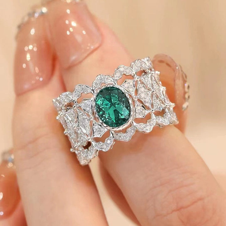 Vintage Lace Filigree Emerald Diamond Wide Band Ring (Delicate Luxury Statement Ring)