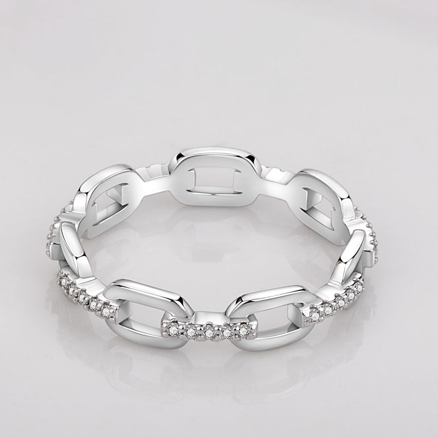Pig Nose Chain diamond Open Ring (Silver Tone Delicate Everyday Band)