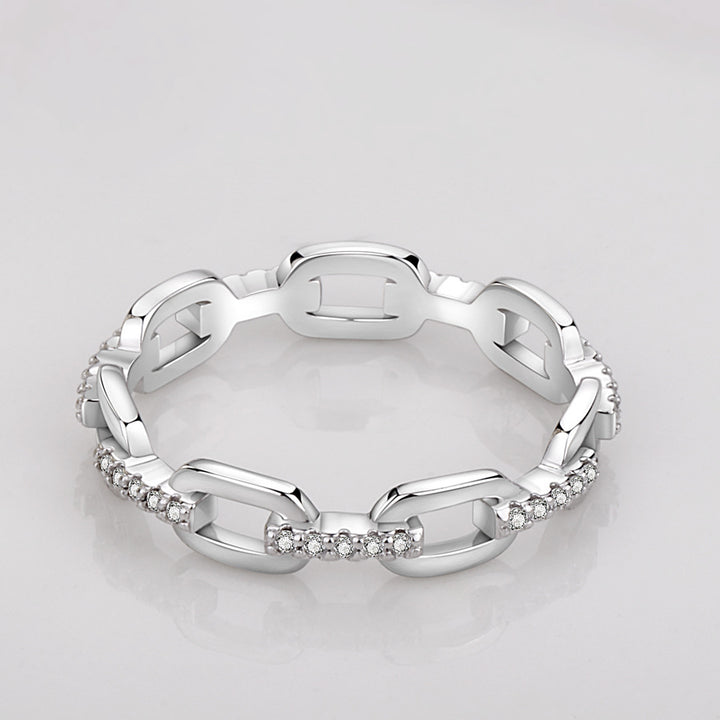 Pig Nose Chain diamond Open Ring (Silver Tone Delicate Everyday Band)