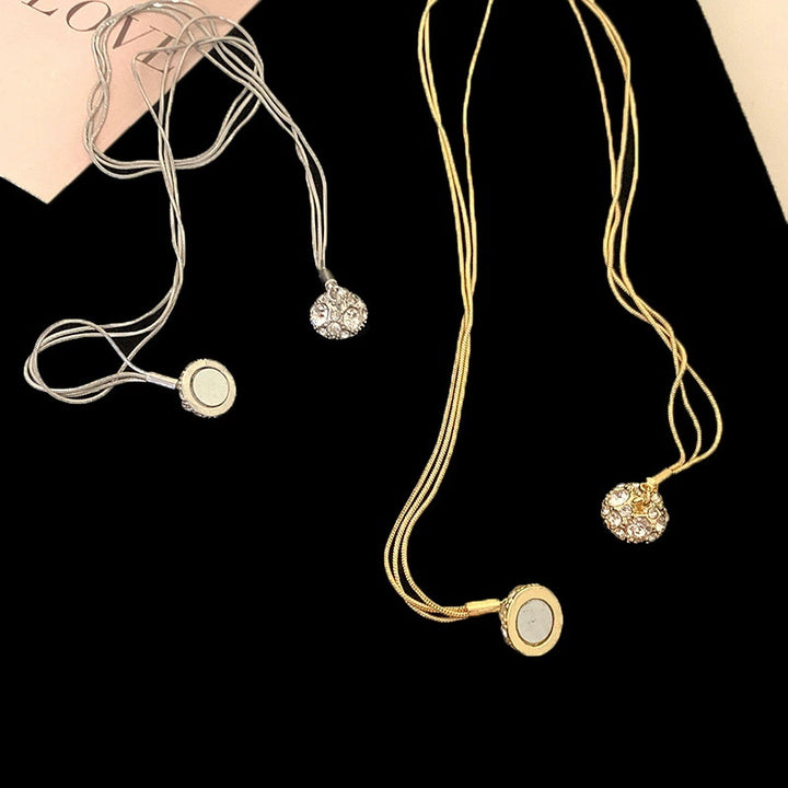 S925 Silver Multi-strand Snake Chain Diamond Ball Necklace, Luxury Multi-line Rhinestone Round Pendant Gold & Silver Tone Clavicle Chain