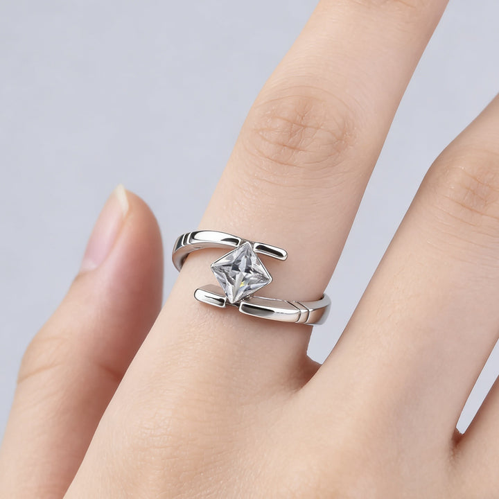 Geometric Square‑Cut Diamond Wrap‑Style Open‑Band Ring
