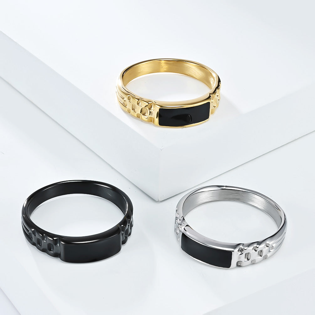 Textured‑Band Black Enamel Statement Ring, 3‑Color Options