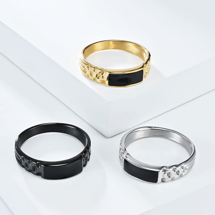 Textured‑Band Black Enamel Statement Ring, 3‑Color Options
