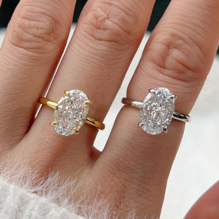 Oval Cut Solitaire Four-Prong Ring (2 Colors Luxury Women's Band)