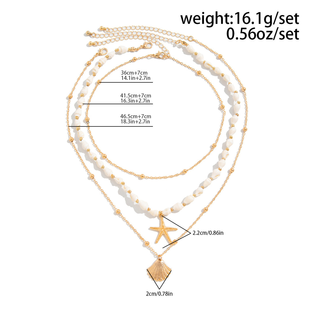 Beach Vacation Three-Layer Shell Starfish Jewelry Set, Irregular White Pearl Layered Choker & Chunky Chain Pearl Bracelet 2-Piece Jewelry Set