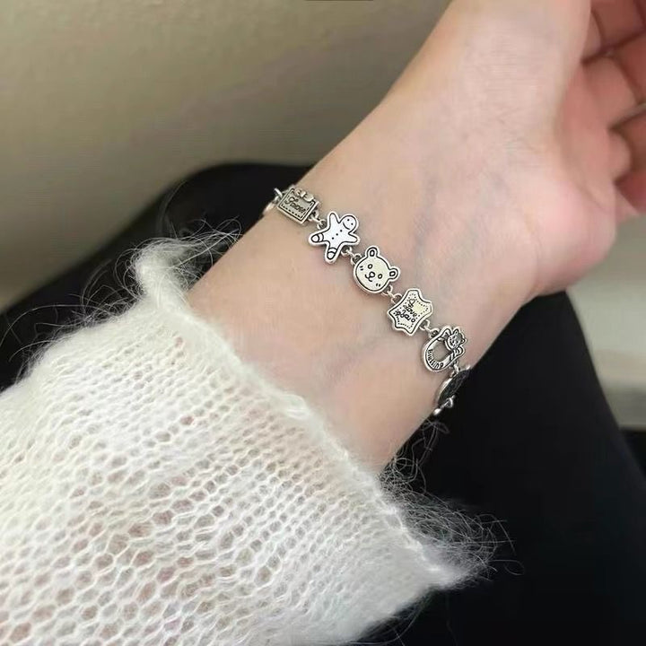 Cute Cartoon Charm Bracelet (Silver Vintage Antiqued Women's Wrist Jewelry)