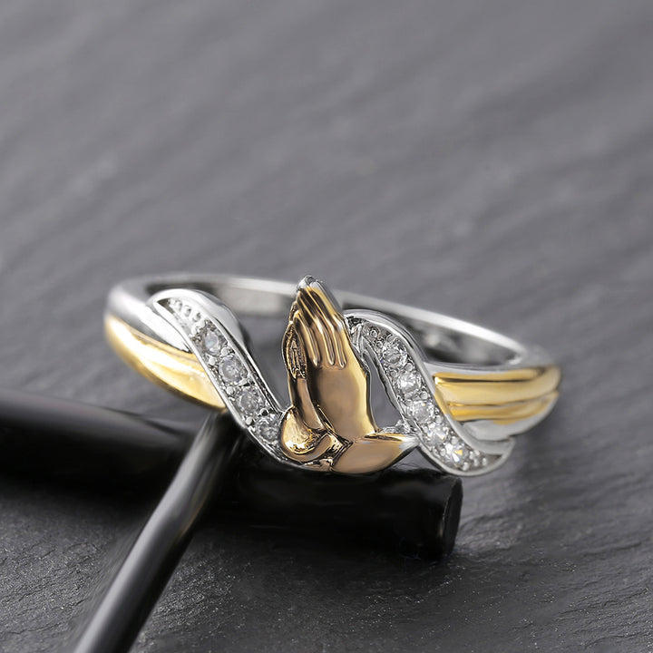 Two-Tone Praying Hands Diamond Ring (Religious Luxury Women's Band)