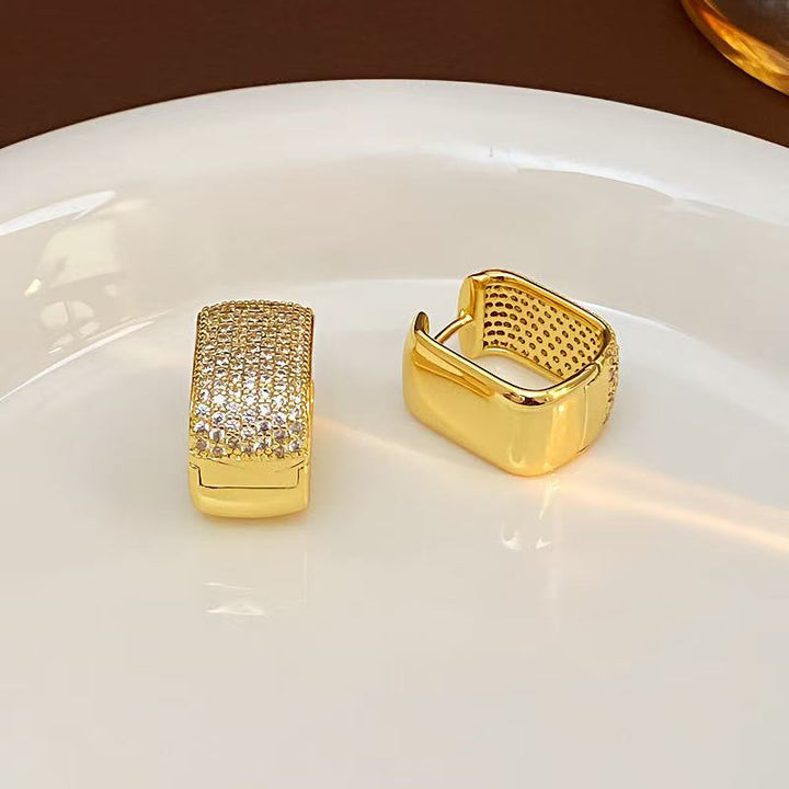 Pavé Square Huggie Earring Set (Light Luxury Niche Edgy Earrings)