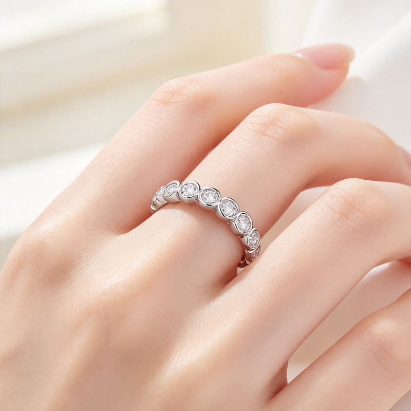 Bezel Set Full Eternity Diamond S925 Silver Ring