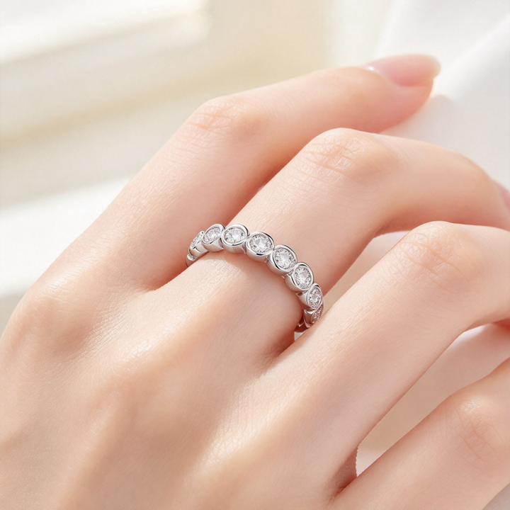 Bezel Set Full Eternity Diamond S925 Silver Ring