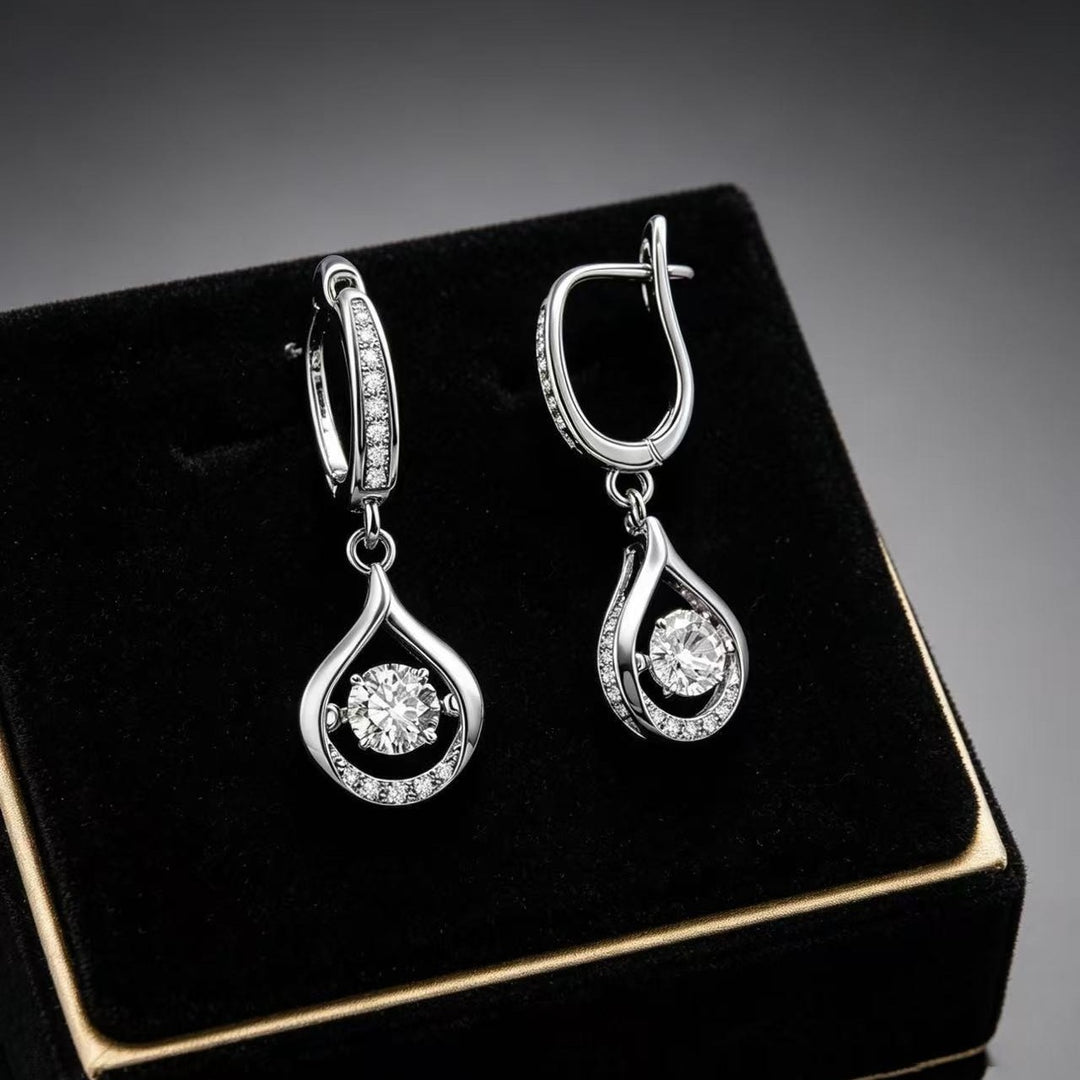 Dancing Hollow Teardrop Diamond Huggie Drop Earrings, S925 Silver Luxury Long Dangle Earrings, Gold & Silver Two Tones