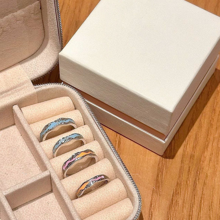 Iridescent Pave Diamond Lava Ring Set (Sweet-Cool Niche Personalized Style)