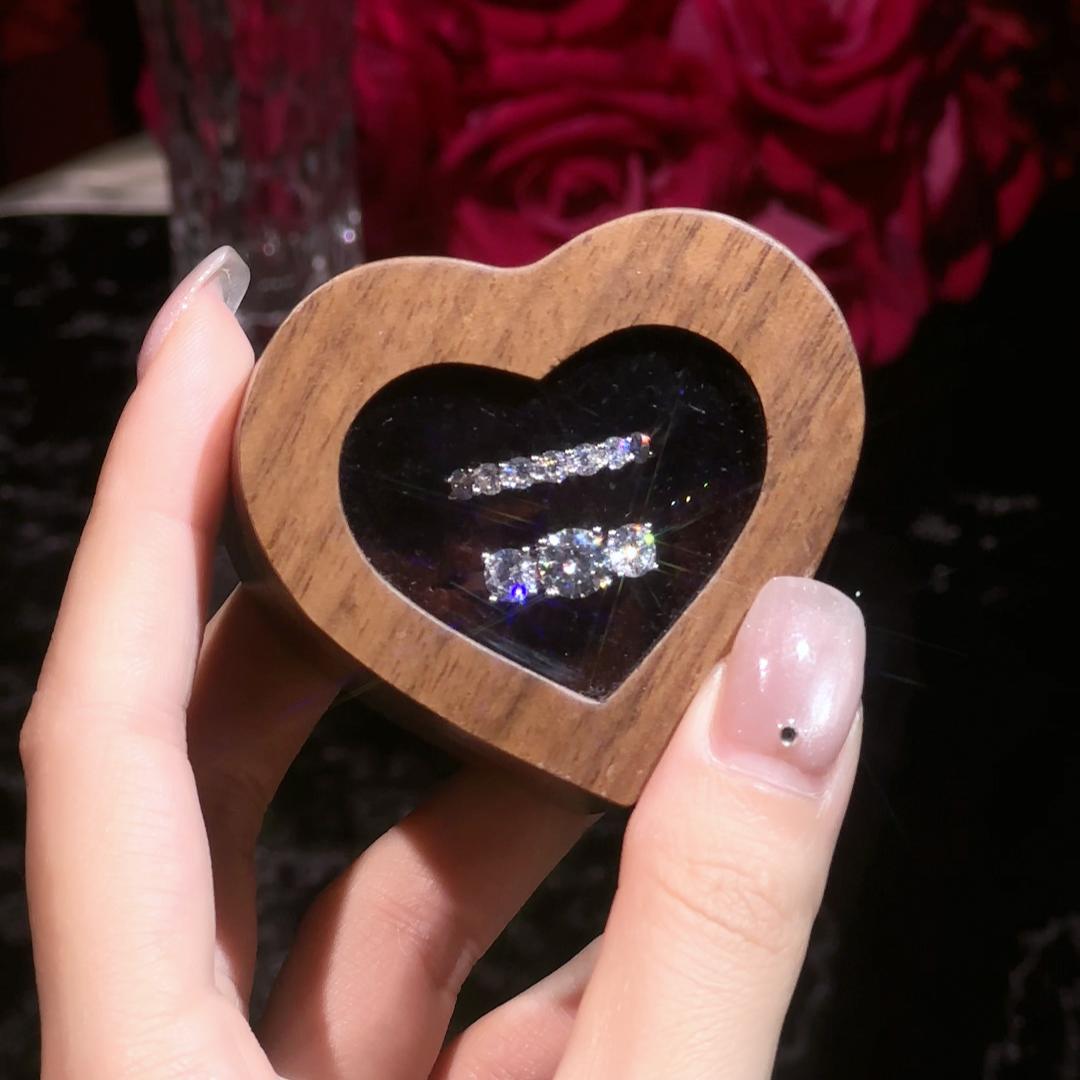 Classic Three Diamond Ring Set, 3-Stone Engagement Ring & Half Eternity Band Gold Silver Stackable Bridal Wedding Rings