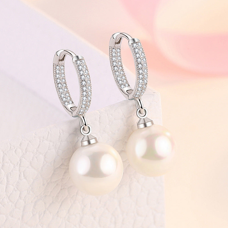 S925 Silver Paved Huggie Hoop Earrings With Pearl Drop, 2 Colors Luxury Dangle Earrings