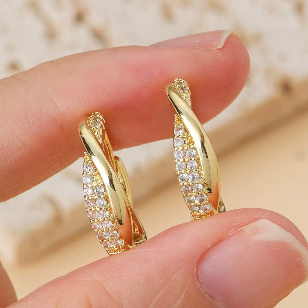 S925 Silver Twisted Diamond Huggie Earrings, Braided Minimalist Luxury Hoops