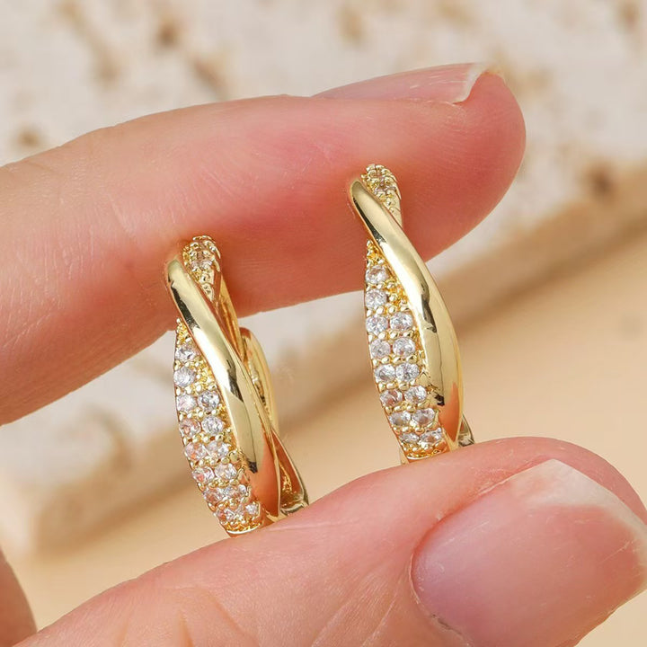 S925 Silver Twisted Diamond Huggie Earrings, Braided Minimalist Luxury Hoops