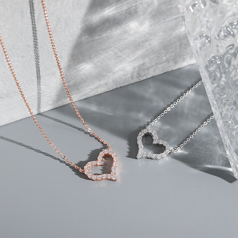 Open Heart Pavé Pendant Necklace Set (Light Luxury Niche Minimalist Choker)