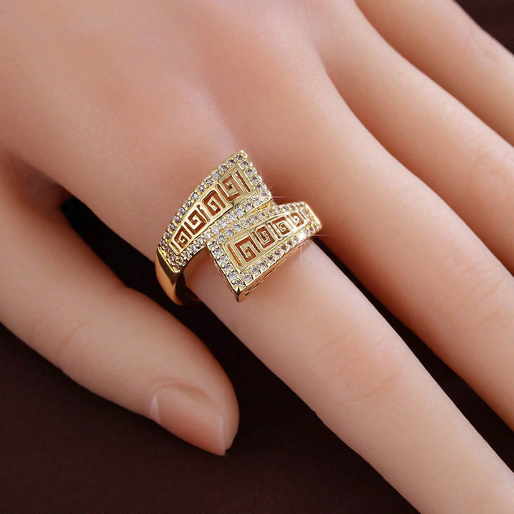 Greek Key Hollow Wrap Ring, Gold Silver Vintage Engraved Damond Wide Band