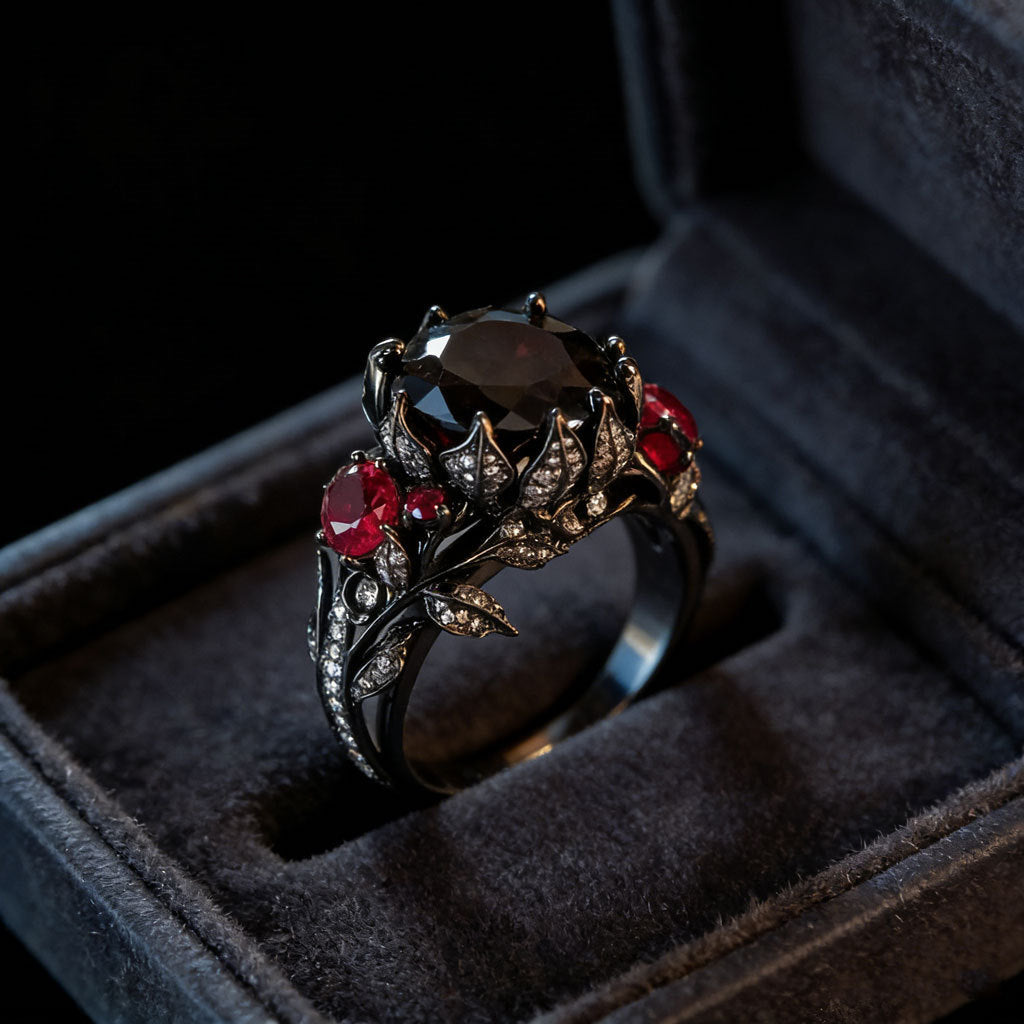 Dark Gothic Vine Garnet Statement Ring (Vintage Luxury Women's Band)