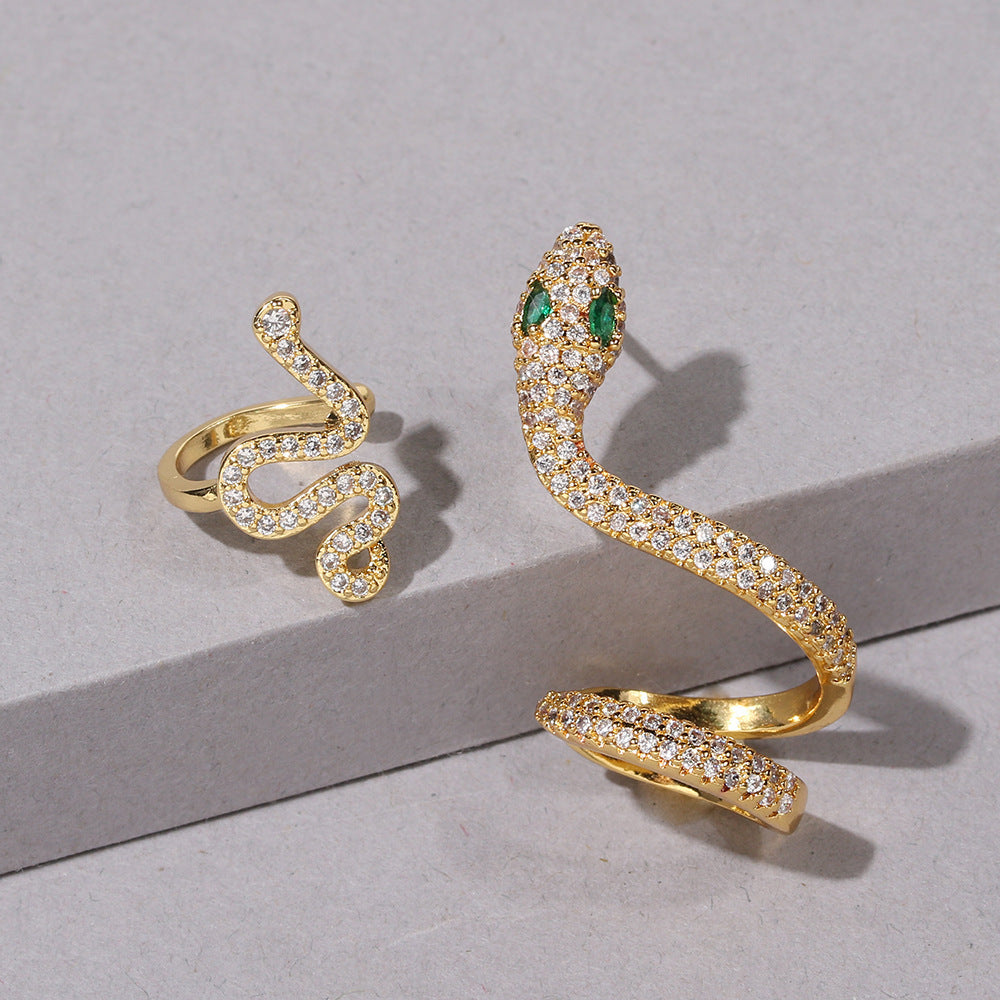 Serpent Pavé Asymmetrical Ear Cuff Set (Light Luxury Niche Edgy Earrings)
