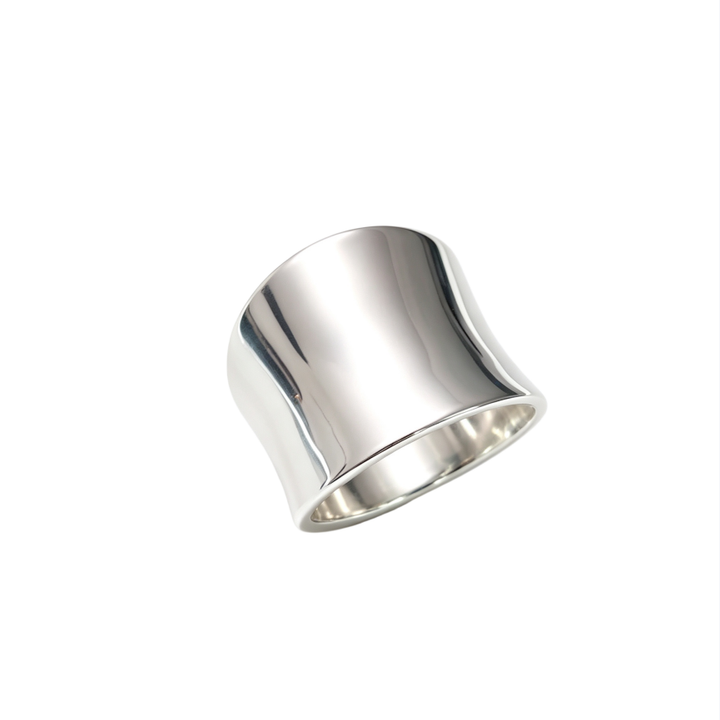 Minimalist Curved Polished Wide Band Ring, S925 Silver Gold & Silver Tone Luxury Unisex Ring