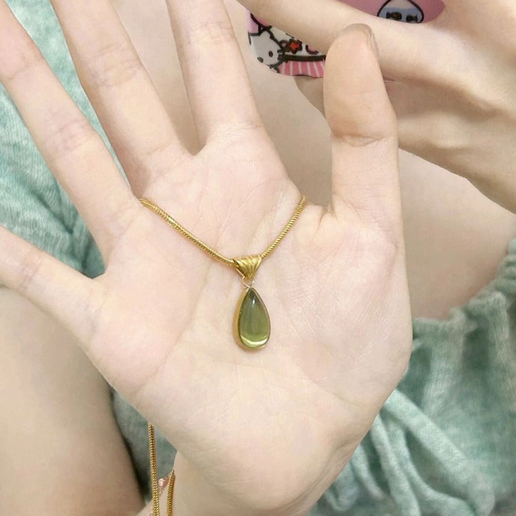Teardrop Iridescent Gem Snake Chain Necklace (Cool & Gentle High-End Choker)