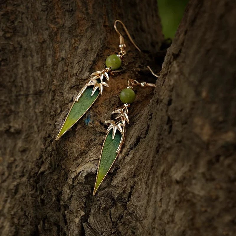 Long Bamboo Leaf Drop Earrings