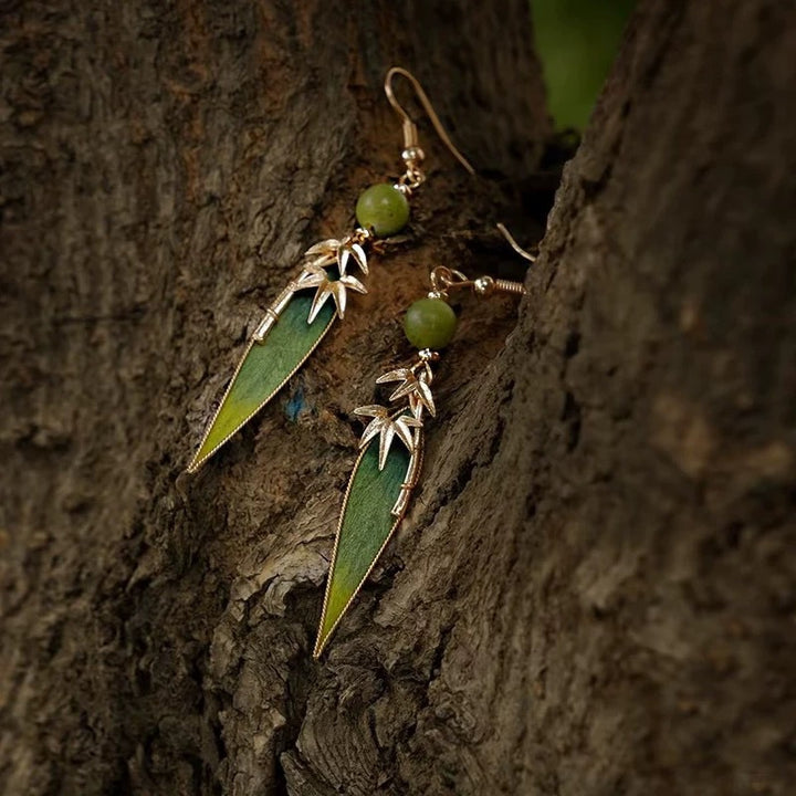 Long Bamboo Leaf Drop Earrings