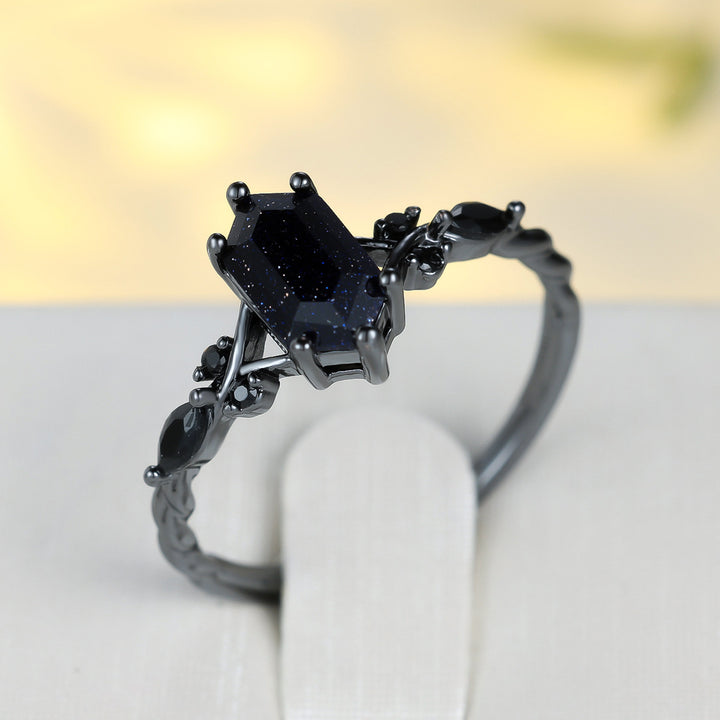 Black Gold Blue Sandstone Vine Ring (Gothic Edgy Statement Band)
