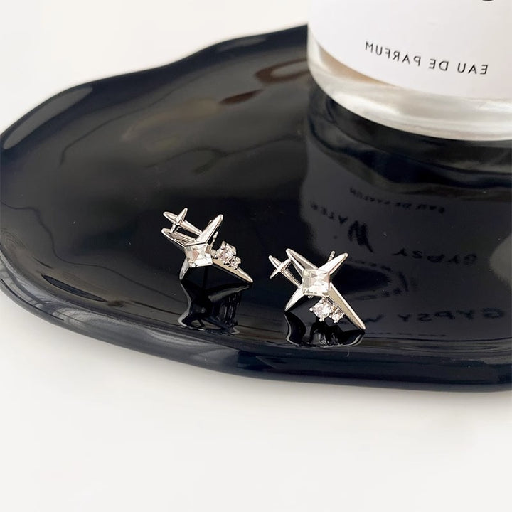 Double Star Burst S925 Silver Stud Earrings, Square Diamond Sparkling Star Earrings, Luxury Elegant Earrings for Women, Gold / Silver Two Colors Available