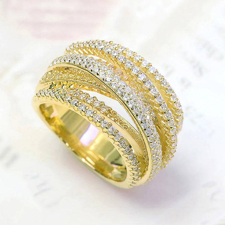 Multi-Layer Twisted Pavé Crossover Ring (3-Color Luxury Stackable Band)