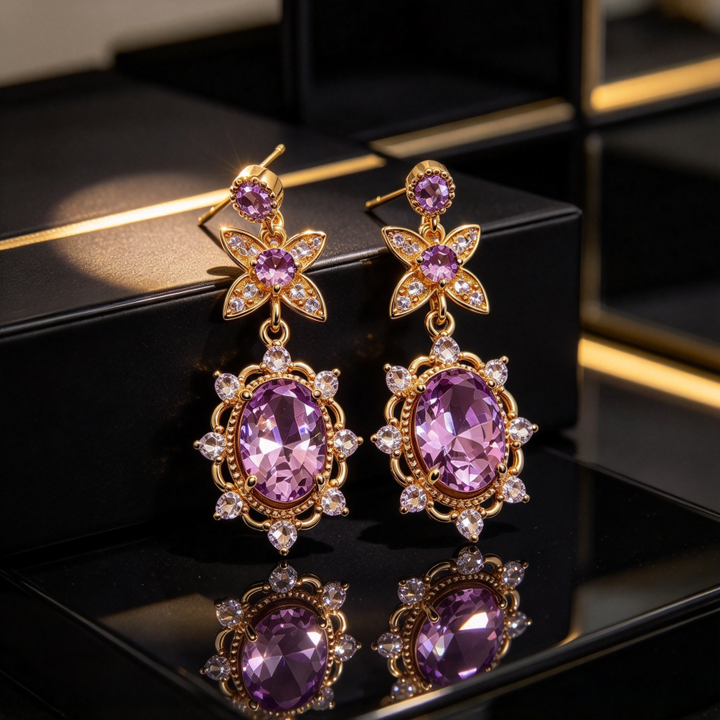 Vintage Amethyst Floral Drop Earrings