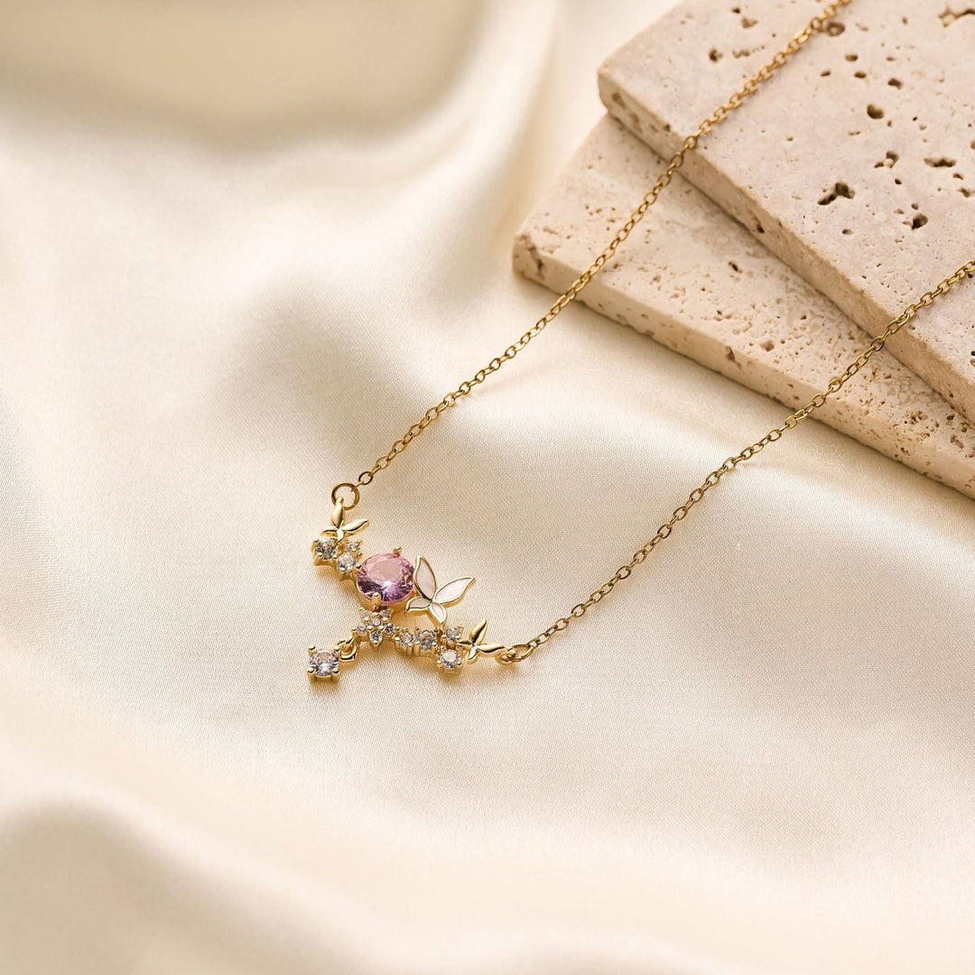 Pink Diamond Butterfly Pendant Necklace (2 Colors Luxury Women's Chain)