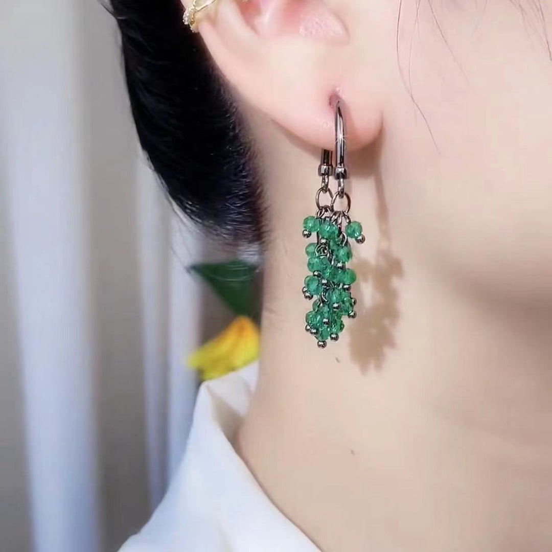 Multi-color Crystal Beaded Tassel Hoop Earrings